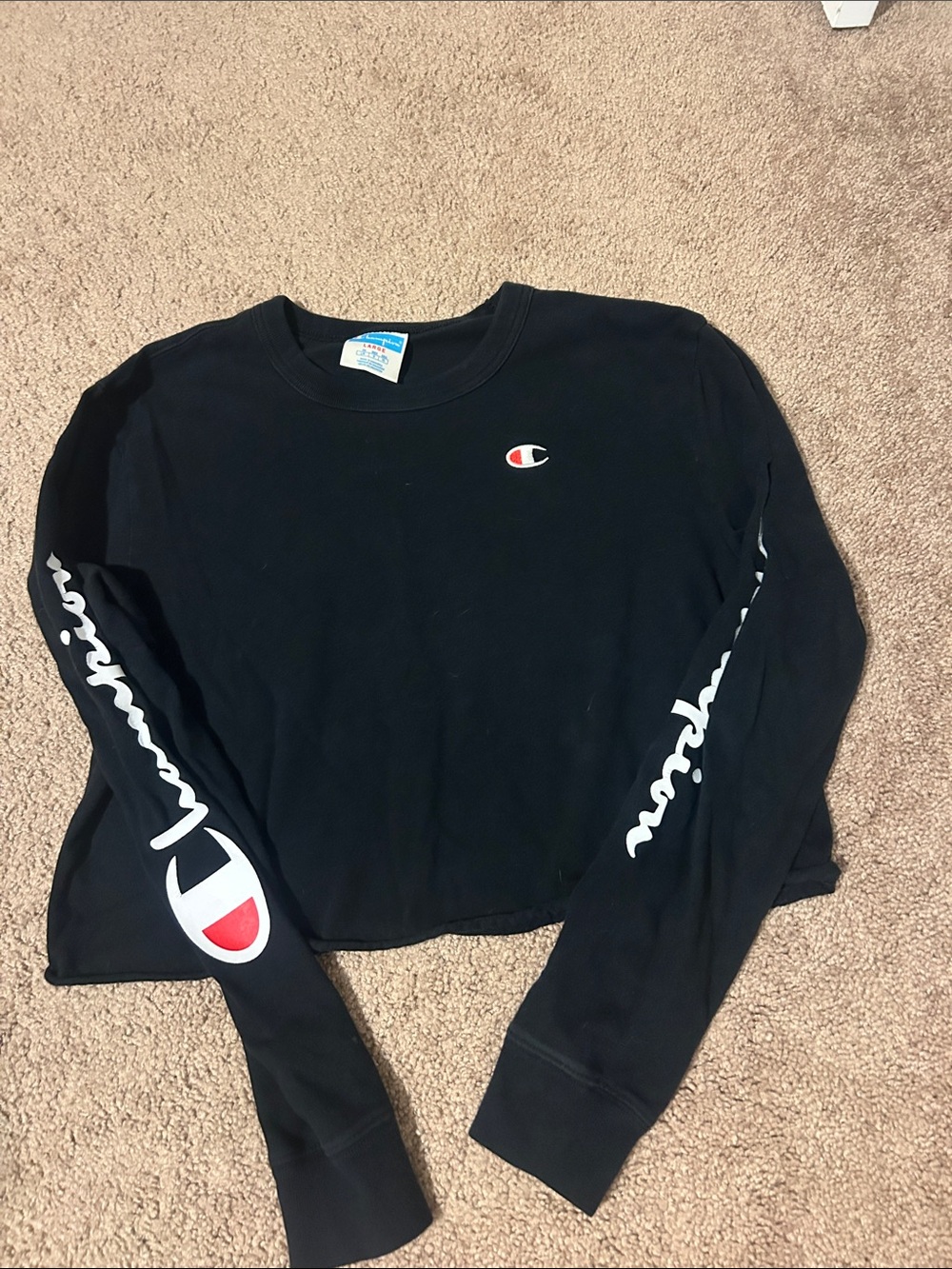 Champion Black Long-Sleeve Logo Crop Sweatshirt